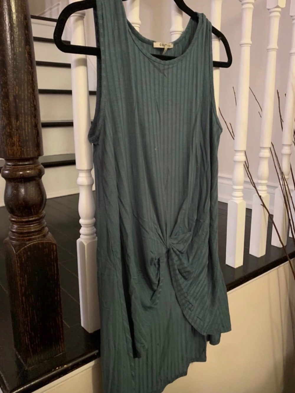 Cozy Casual Teal Ribbed Knot-Front Tank Top